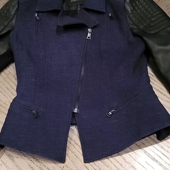 BCBGMAXAZRIA black leather and denim jacket XXS - Picture 4 of 7